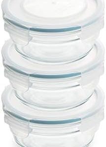 Snaplock Lid Glasslock Round Storage Containers Set - Airtight, Anti-Spill, Microwave & Oven Safe - 3 Containers, 1.6 Cu