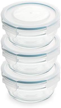 Snaplock Lid Glasslock Round Storage Containers Set - Airtight, Anti-Spill, Microwave & Oven Safe - 3 Containers, 1.6 Cu