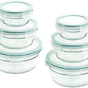 Glasslock Snaplock Lid 12pc Set Round Tempered Storage Containers - Microwave & Oven Safe, Spill Proof Design for Food S