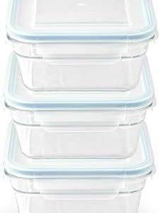 Snaplock Lid Glasslock Airtight Storage Containers Set - 3 Square Anti-Spill 1.5 cups/355ml - Microwave & Oven Safe