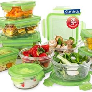 Glasslock 20pc Tempered Glass Storage Containers Set | Microwave & Oven Safe | Airtight & Anti-Spill | Green Lids