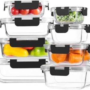 8 Pack Borosilicate Glass Meal Prep Containers - Airtight, Leak Proof Lunch Boxes for Oven, Freezer & Dishwasher, BPA Fr