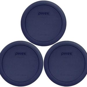 Pyrex 7201-PC 4-Cup Round Dark Blue Replacement Lids - 3 Pack - Genuine Original - Made in the USA - Durable & BPA-Free