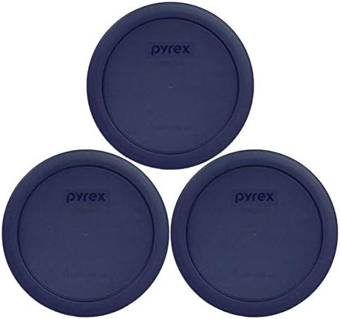 Pyrex 7201-PC 4-Cup Round Dark Blue Replacement Lids - 3 Pack - Genuine Original - Made in the USA - Durable & BPA-Free