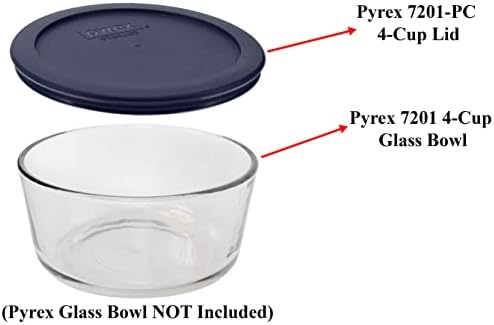 Pyrex 7201-PC 4-Cup Round Dark Blue Replacement Lids - 3 Pack - Genuine Original - Made in the USA - Durable & BPA-Free