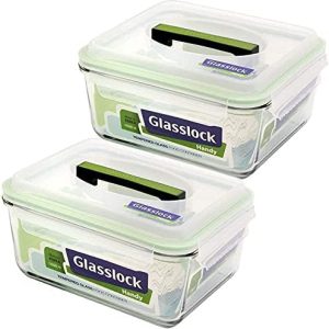 GLASSLOCK Airtight Anti Spill Food Storage Container Set - Tempered Glass, 2500ml/10.5 cup, Microwave Safe, Perfect for