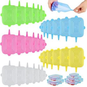 Reusable Silicone Stretch Lids for Food Storage - 30 Pieces in 6 Sizes, Microwave & Dishwasher Safe, Fits Square/Rectang