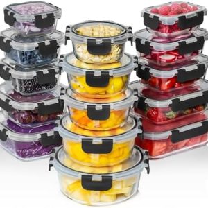 Razab Glass Food Storage Containers - 30 PC Reusable Meal Prep Set for Lunch & Leftovers - Airtight Leakproof Snap Locki